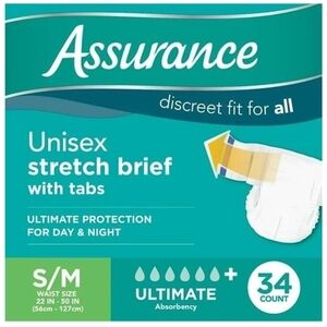 ASSURANCE Stretch Briefs Unisex Tabs 33ct Underwear Comfortable Fit